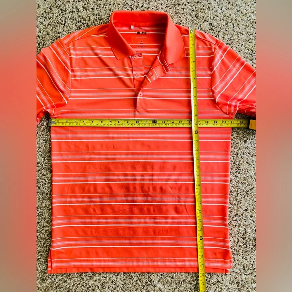 Adidas Puremotion Golf Polo Shirt Orange White Striped Short Sleeve Men's S